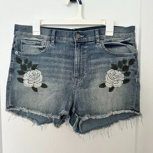 Express Floral Embroidered High-Rise Denim Shorts - Size 12